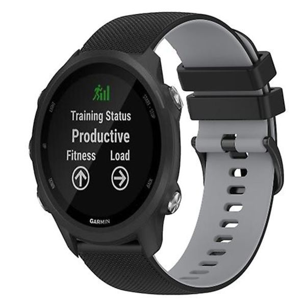 Til Garmin Forerunner 245 20mm Ternet To-farvet Silikone Urrem SWT Black-Grey