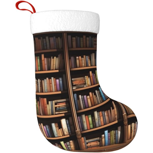 Bibliotek Bokhylla Tryck Julstrumpa Xmas Ornament Kamin Hängande Julstrumpor för Familj Semester Xmas Party Dekorationer 45 cm