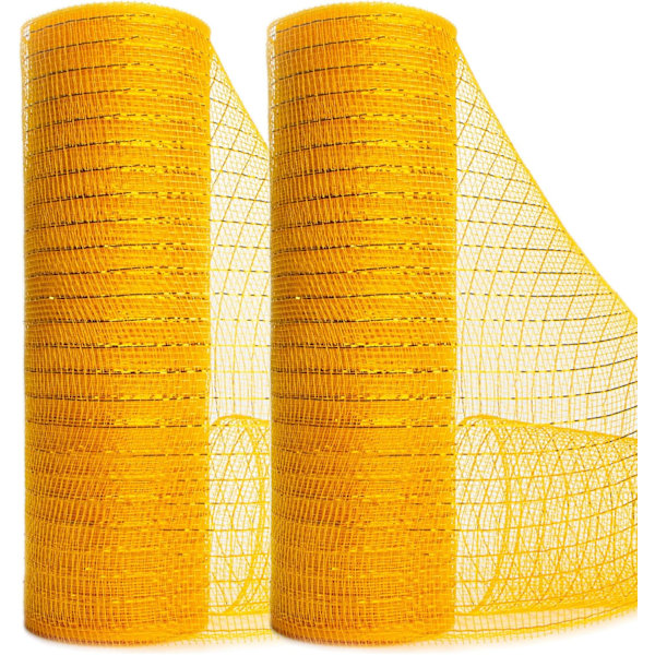 2 Rolls Yellow Gold Mesh Ribbon,10 inch x 30 feet(10Yard) Each Roll,Metallic