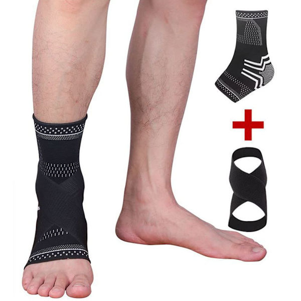 Ankelbandage (1 par) - Kompressionssokker til sport (størrelse L, sort)