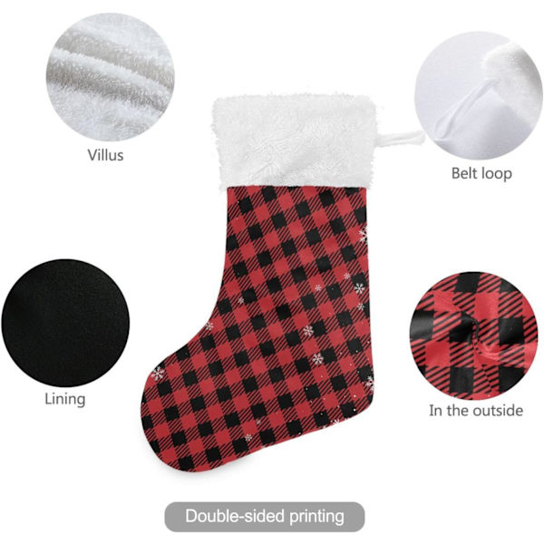 Julklapp, personliga julklappsstrumpor 2-pack Jul Snö Röd Buffel Rutig 45,7 cm Julstrumpor Hängande Ornament Eldstad f