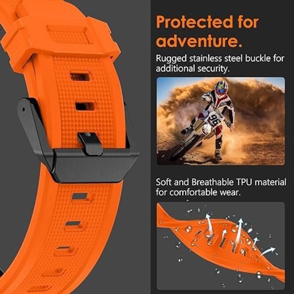 Gummibånd Kompatibel med   Galaxy Watch 7 Ultra 47mm til Mænd, Bred Robust Holdbar Silikone Rem med Rustfrit Stål Adapter Sort-Orange
