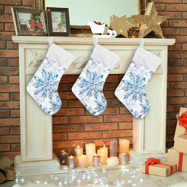 Julklapp, personliga julklappsstrumpor 2-pack Is Snöflinga Jul Blå Julstrumpor Hängande Ornament Kami