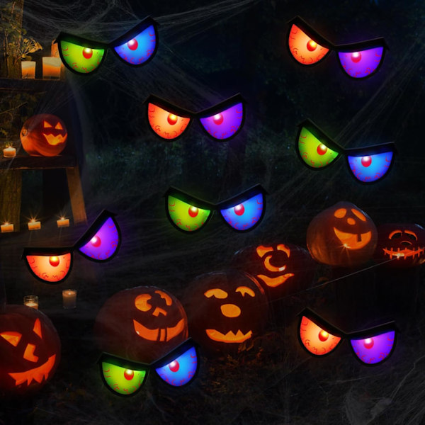 Solcells Halloween Spöklika Ögon Ljusslingor, 8 Pack Solcells Drivna 16 LED Ögon Ljus Röd Grön Blå Lila Blinkande Kikande Ögon med 2 Lägen, Röd