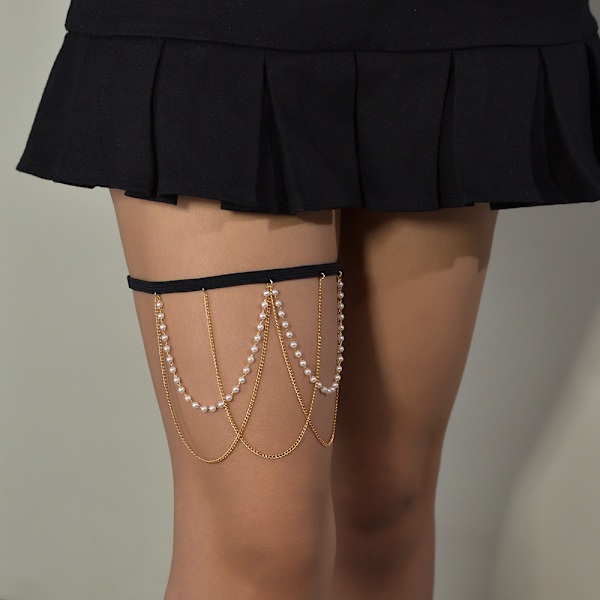 Strand Imitation Pearl Leg Loop Body Chain Minimalistisk Pearl