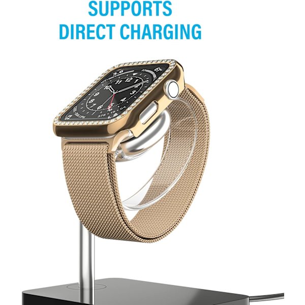 Rhinestone Etui Kompatibelt med Apple Watch 40mm Series 6/SE 5 4 med Hærdet Glas Skærmbeskytter, Bling Krystal Bumper Hård PC Tynd Beskyttende Co