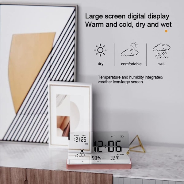 Digital väckarklocka, kreativ tydlig digital klocka med transparent stor skärm Temp/Fuktighet/Datum Visning Elektronisk väckarklocka Skrivbord Guld