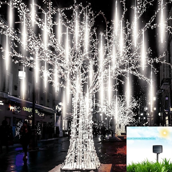 Outdoor Solar Christmas Light, Solar Meteor rain Light, 12 inch 10 Tube 360 LED (Large Solar Panel) Christmas Tree Halloween Party Decoration