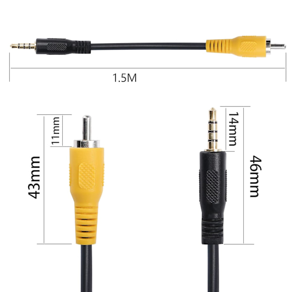 3,5 mm till Rca-videokabel 1\\/8 tum hankontakt till Rca-hane