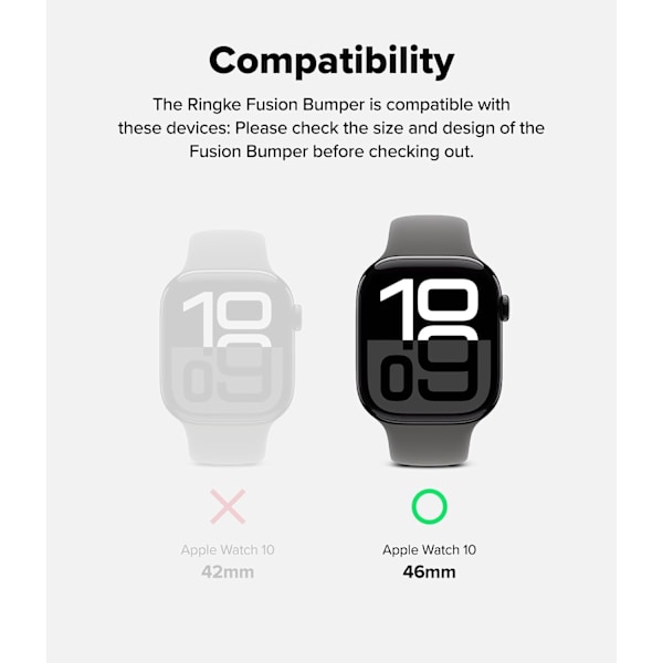 Fusion Bumper [Stilfullt Dubbellager] Kompatibel med Apple Watch Series 10 Skal (46mm) Lättviktsskydd för Kvinnor, Män - Svart Svart 46mm