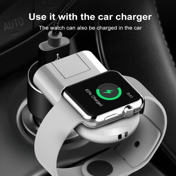 Justerbar iWatch-oplader kompatibel med Apple Watch-oplader til rejser, kontor, hjem, bil, roterende USB A-stik Hvid  Hvid  Hvid  Hvid