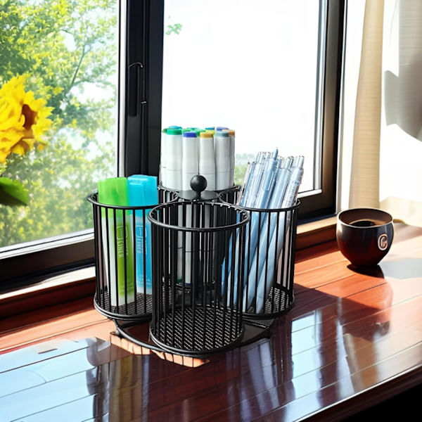 Blck ncil Holder Orgnizer ,30 Rotting n Holder for Desk Orgnizer ,Strong Metl 4 Cups Lrge Cpcity Desktop Sttionery Orgnizer for Black