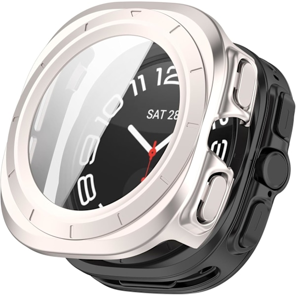 Deksel til Galaxy Watch 7 Ultra 47mm med innebygd skjermbeskytter i herdet glass, PC Hard Ultratynt Slim Fit Ripebestandig Deksel for 47mm G
