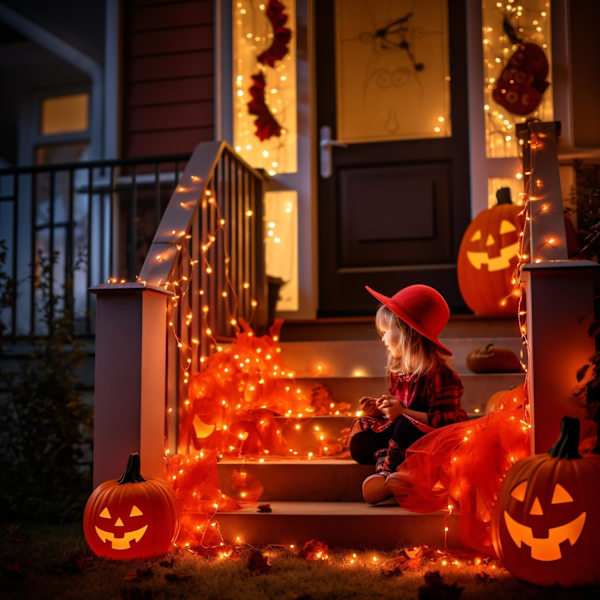 Orange Halloween-lys til udendørs brug - 200 LED-lyskæde til indendørs brug, 8 tilstande, 66ft udvidelige Twinkle-lys til stikkontakt til Thanksgiving Carnival Patio