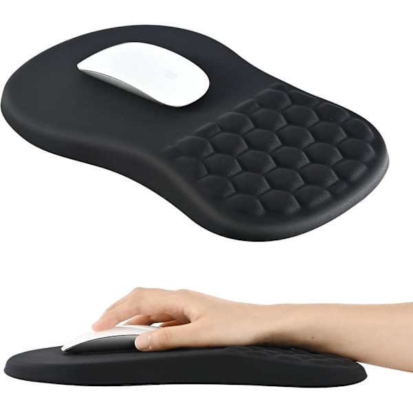 Ergonomisk musematte med håndleddsstøtte, musematte med minneskum håndleddsstøtte og sklisikker PU-base, Massae Bule Desin for smertelindring, svart