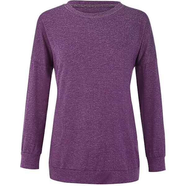 Dam tröjor höst pullover tröjor casual lös passform tunika topp bekväm söt sweatshirts långärmad crewneck t-shirts m8 purple Small