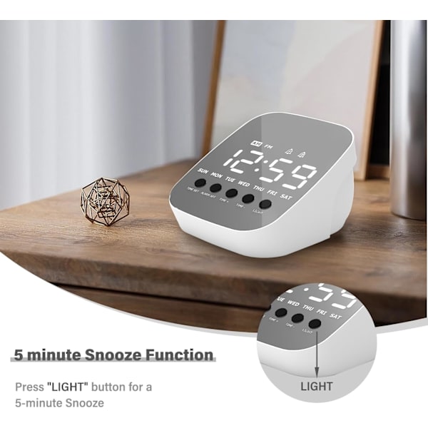 Väckarklocka, LED digital väckarklocka, 3 nivåer ljusstyrka, 2 larm, 12/24H, snooze, liten väckarklocka för sovrum, heminredning, kontor, resor