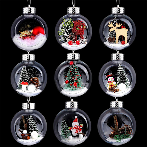 9 stycken julgranskulor i plast - med