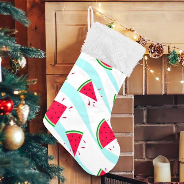 Julklapp, personliga julklappsstrumpor 2-pack Snygga Vattenmelon Frukt 45,7 cm Julstrumpor Hängande Ornament Eldstad för Ba