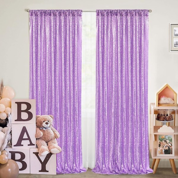 Shimmer Sequin Bakgrunn Draperier 2 Stykker 2FTx8FT Lavendel Glitter Bryllupsfest