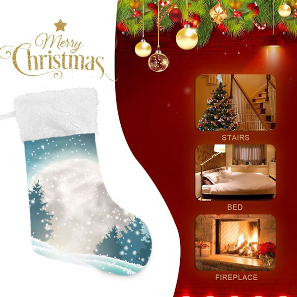 Julklapp, personliga julklappsstrumpor set om 2 vinter snöig stor glänsande måne skog 45,7 cm julstrumpor hängande prydnad spis f