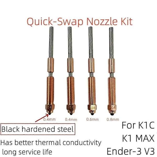 K1C 3D-skrivartillbehör, munstycke i koppar- och härdat stål, snabbkopplingsmunstyckesats för Ender3v3/K1Max/K1C
