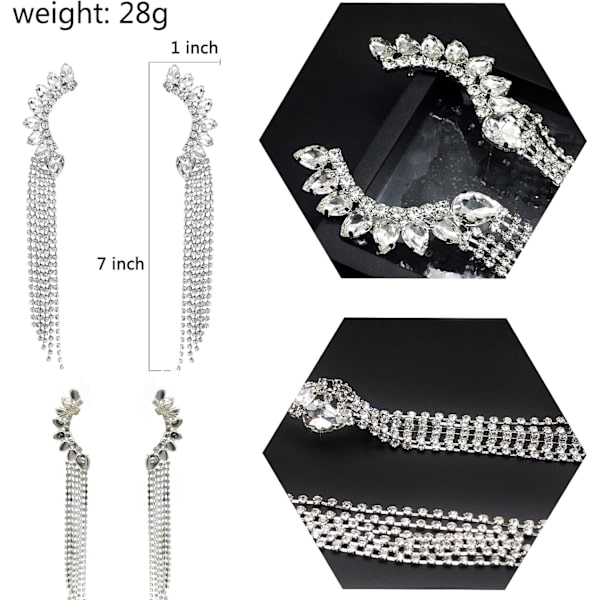 Kvindernes Krystal Rhinestone Blad Kvaster Klatrere Crawler Øreringe Sjov Guld