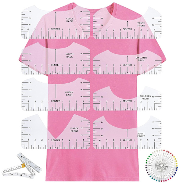 T-shirt linjal guide set - PVC värmepressverktyg för vinyljustering