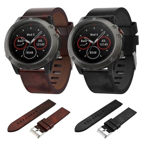 Til Garmin Fenix 5x Sapphire 26mm Læder Stål Spænde Urrem GBN Brown