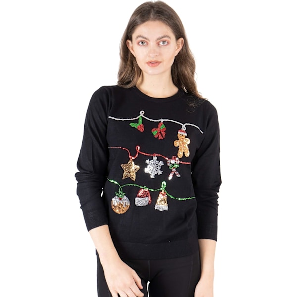 Dames juletoppe sweatshirts pailletter jingle bells og mops fru