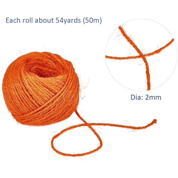 Oransje Jute Garn - 54 Yards - 2mm Diameter - Miljøvennlig Naturlig Jute Tau