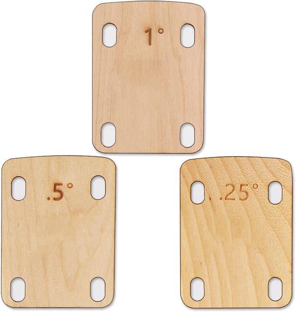 3 gitarrhalsbrickor, gitarrhalsbricka i massivt lönnträ, skydd 0,25, 0,5 och 1 grad, verktyg för gitarrhalsplatta för reparation av gitarrbas