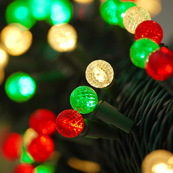 Røde, hvide og grønne julelys udendørs facetterede G15 50 LED 17ft stik i mini globe streng lys varm vandtæt forlængelig grøn ledning til