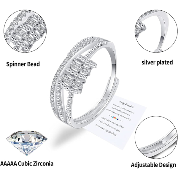 Sølv Zirconia Spinner Ring - Justerbar Afspændingsring