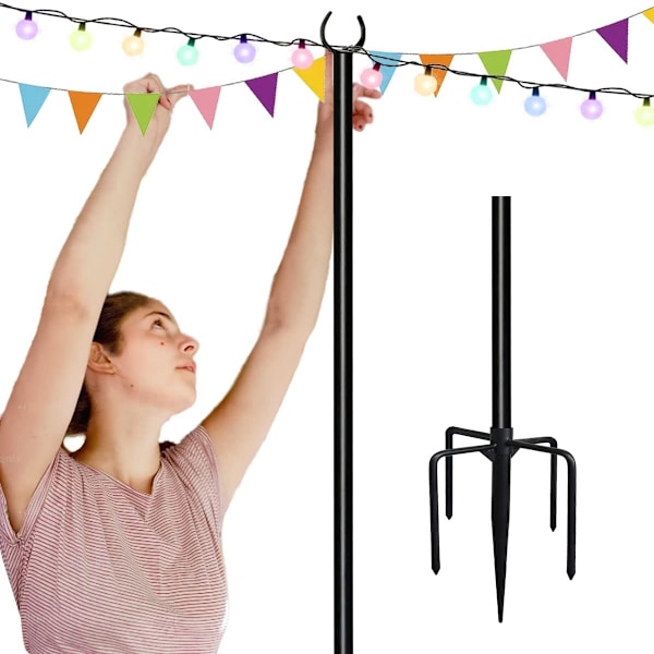 10ft String Light Pole for Soft Surfaces, Light Pole for Outdoor String Light, Perfect for Garden, Backyard, and Patio Lighting Stand for Black