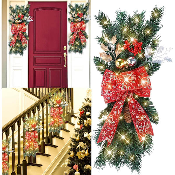 Julkransar för trappor, juldekorationer för dörrar, fönster, väggar, trappräcken, julgranar