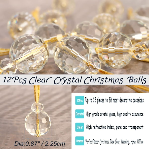 12 st kristallklara julgranskulor i glas, 0,87 tum miniprismkula