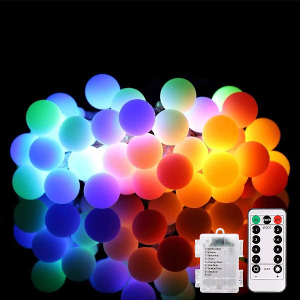 LED-slingljus 18ft 50 LED-lampor Batteridrivna slingljus med fjärrkontroll 8 lägen Vattentäta globformade stjärnformade ljusslingor för utomhus inomhus sovrum