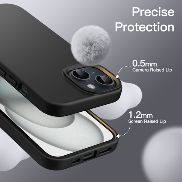 Silikone Etui til iPhone 15 Plus 6.7-Ih, Siy-Soft Touch Fuld Beskyttende Telefon Etui, Stødsikkert Cover (Sort) Sort