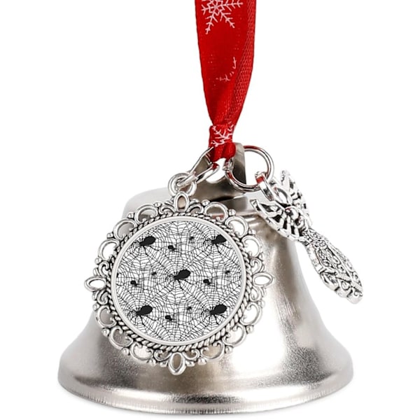 Spindelväv Spöklika spindlar Silverklocka Prydnad Julgransklockor med rött snöre Metall Xmas Hängande dekorationer för semesterfest  Vingklocka