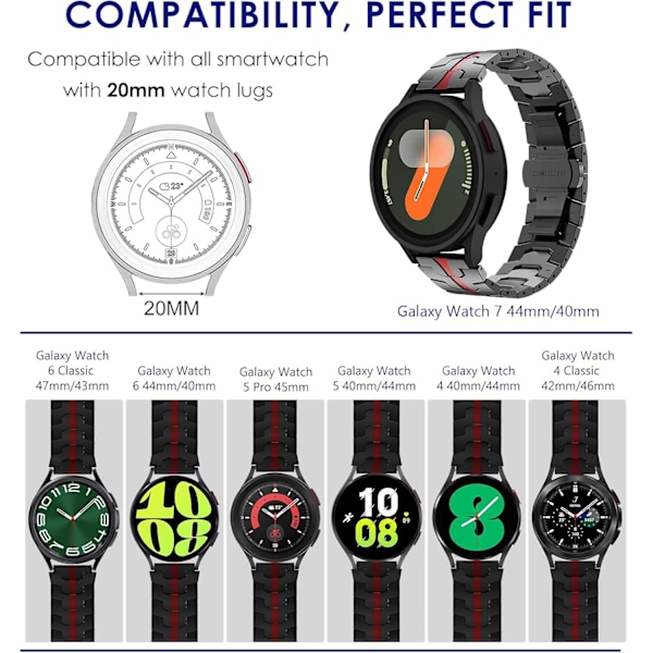 for   Galaxy Watch 7 6 5 4 Band Watch 6 Classic Bands 47mm 5 Pro Galaxy Watch 4 Classic/FE 45mm 43mm 44mm 40mm 46mm 42mm Men 20mm Rustfritt stål