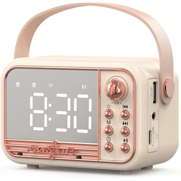 Retro Bluetooth-högtalare, liten vintage-högtalare med väckarklocka, miniklassisk dekorhögtalare, bärbar trådlös Bluetooth-högtalare, stödjer USB/TF