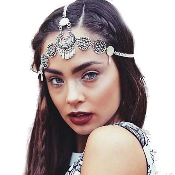 HMetal Chain Jewelry Headband Head Hair Band Tassels Pearl