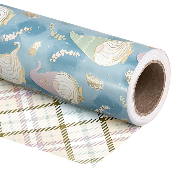 Reversibel julegavepapir - Minirulle - 17 tommer x 33 fod - Blå