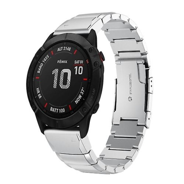 För Garmin Fenix 6x Pro 26mm Sköldpaddsskal Rostfritt Stål Klockarmband KBO Sliver