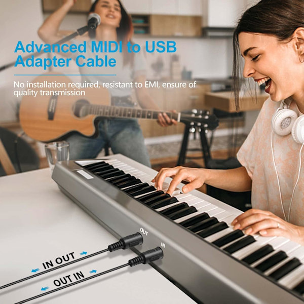 USB MIDI-kabelkonverteradapter - PC till Keyboard Synthesizer-kabel