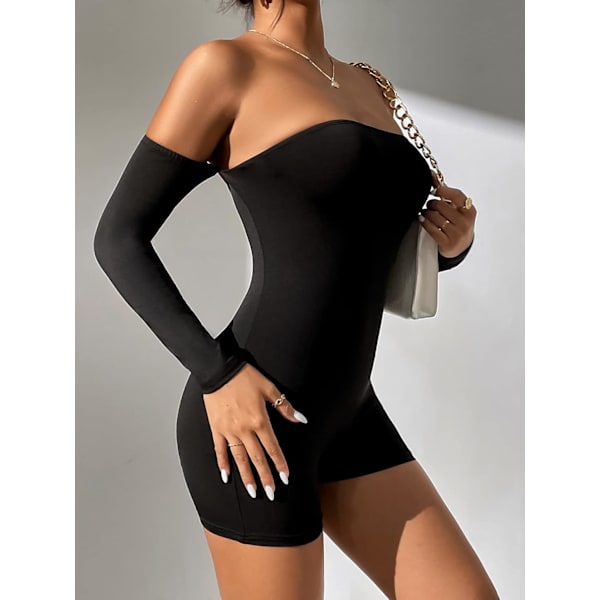 Kvinde Off Shoulder Langærmet Ribstrikkede Romper Kort Jumpsuit