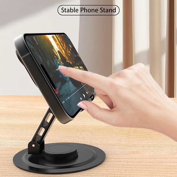 Justerbart Mobiltelefonställ i Metall, 360° Rotation Helt Fällbart, Halkfri Bas Skrivbords Telefonhållare för iPhone 16 15 14 13 Pro Max Alla Smartphones (B