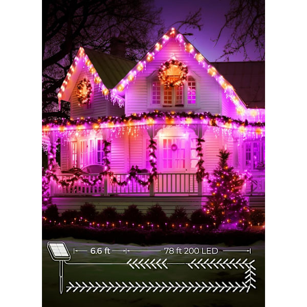 2-pakning 400LED 170FT Total Halloween Solar Utendørslys IP65 Vanntett Solcelledrevne Lys med 8 Lysmoduser for Fest Hage Gård Hjem