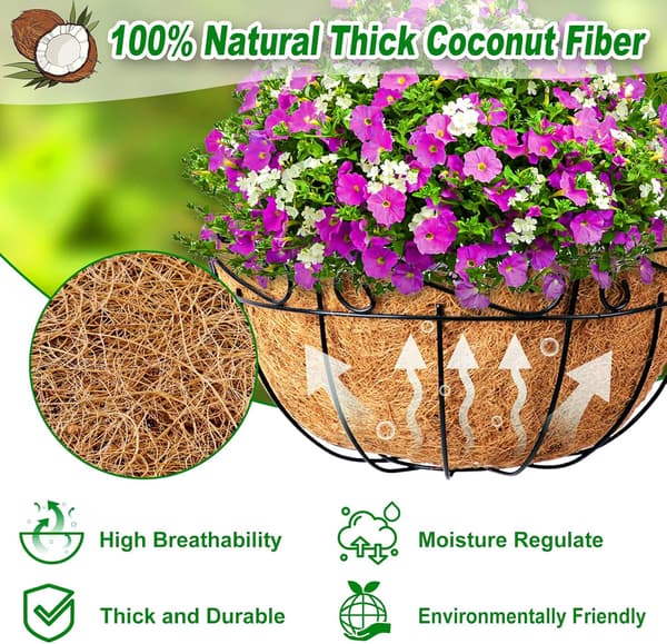 Hängkorg Kokosfoder, Kokosplanteringskorgsfoder 4-pack 12 tum 100% Naturligt Runt Kokosfiber Ersättningsfoder för Hängkorgsväxter